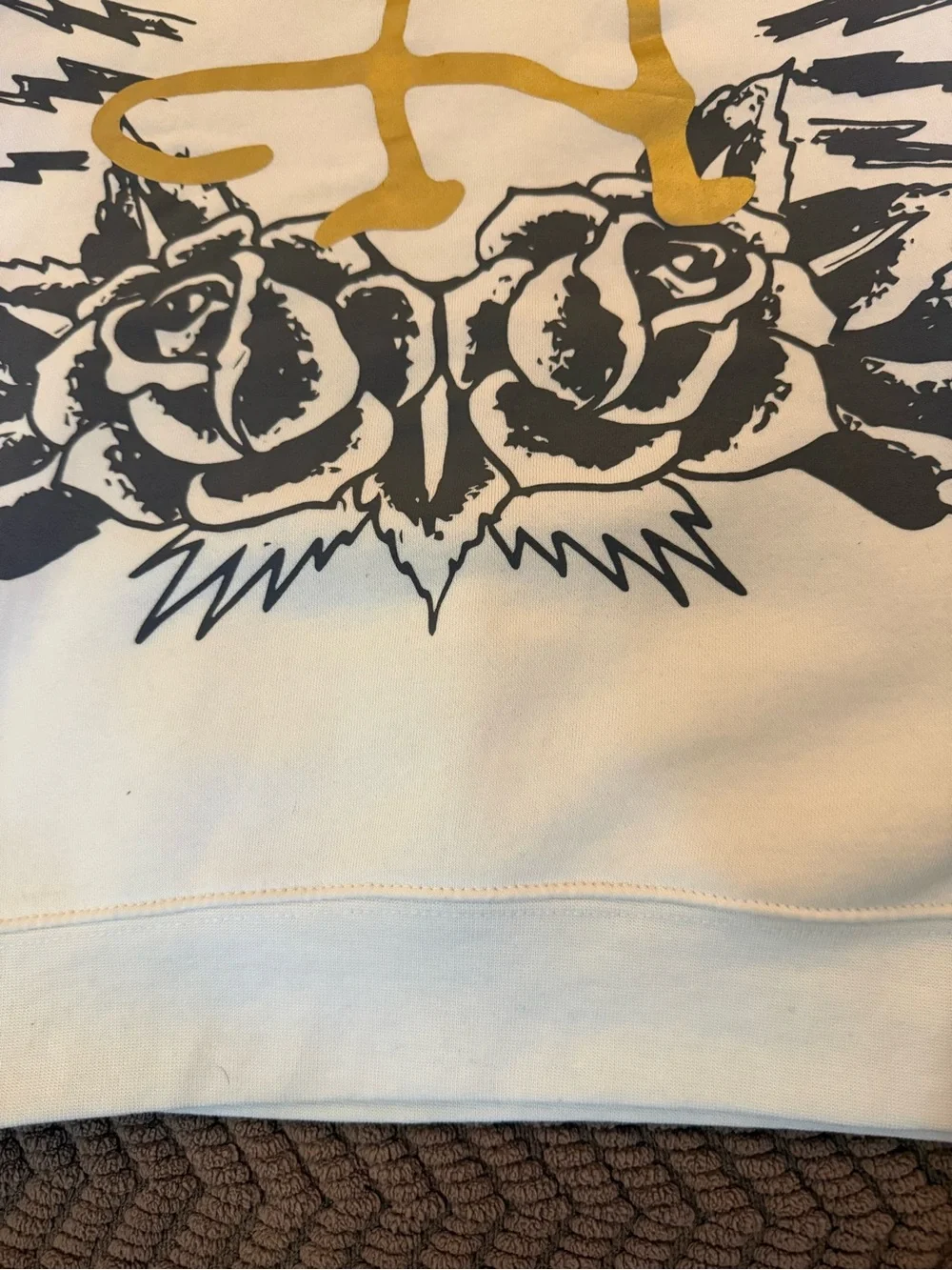 Ed Hardy White Hoodie with Black Panther and Orange Rose Graphic